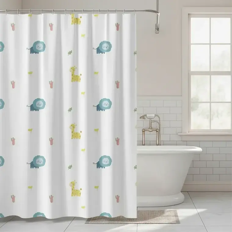 Cortina de Baño Infantil Animales León y Jirafa 180x180 cm 2