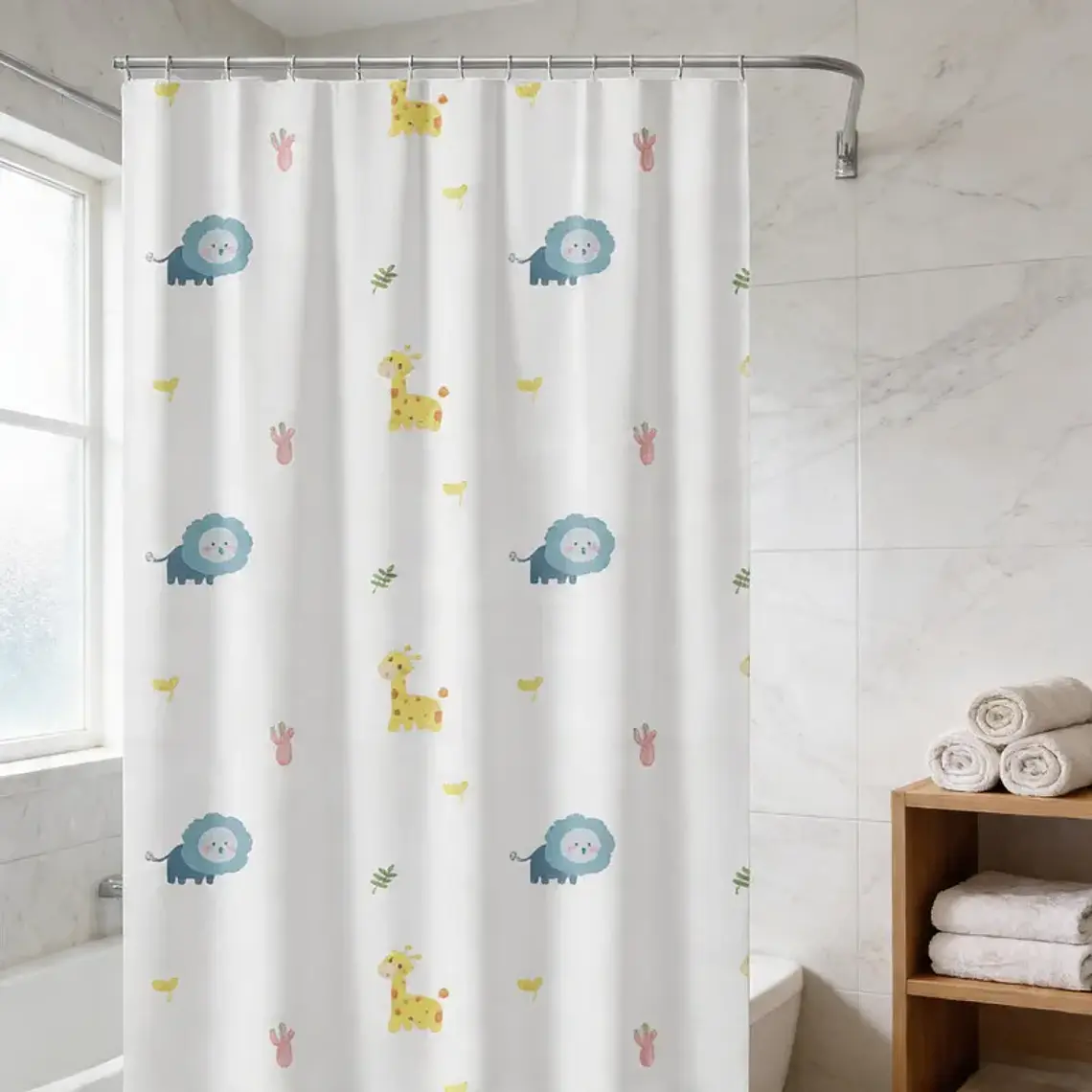 Cortina de Baño Infantil Animales León y Jirafa 180x180 cm 3
