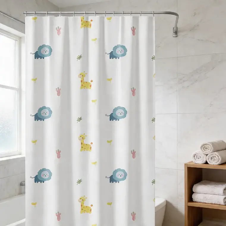 Cortina de Baño Infantil Animales León y Jirafa 180x180 cm 3