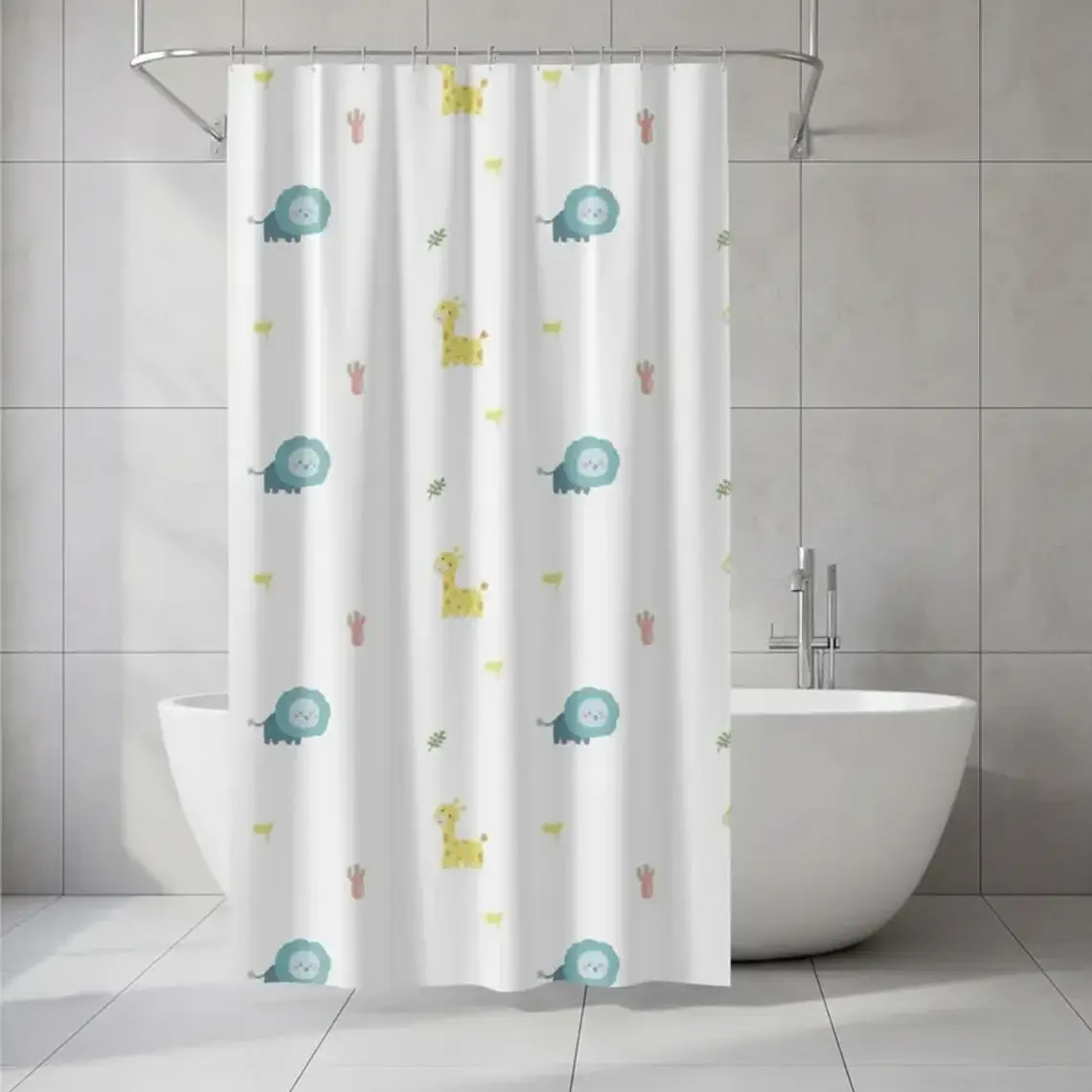 Cortina de Baño Infantil Animales León y Jirafa 180x180 cm 4