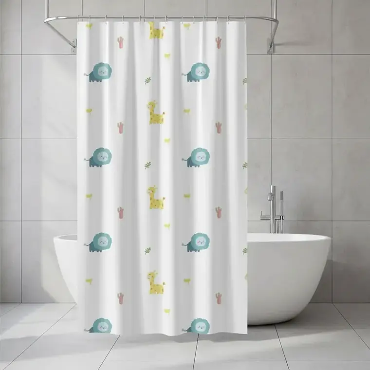Cortina de Baño Infantil Animales León y Jirafa 180x180 cm 4