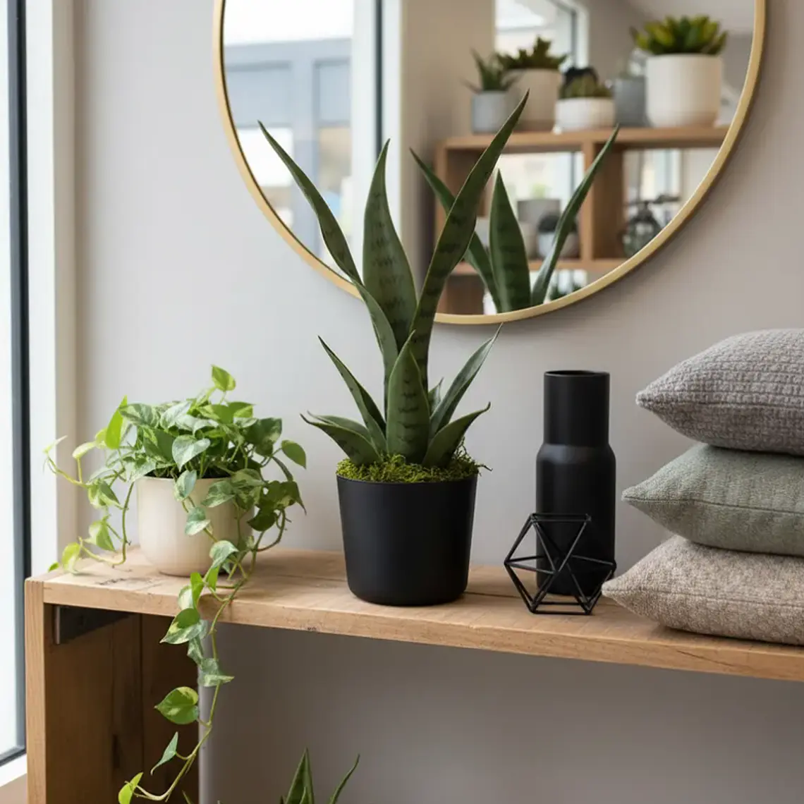 Planta Artificial Decorativa Sansevieria 40cm Con Macetero 8