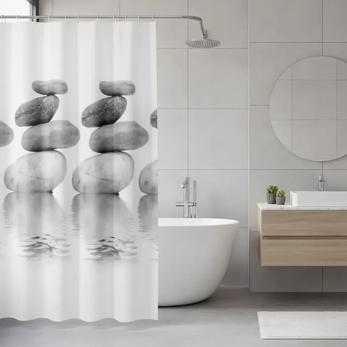 Cortina de Baño Piedras Zen 180x180 cm Impermeable 1
