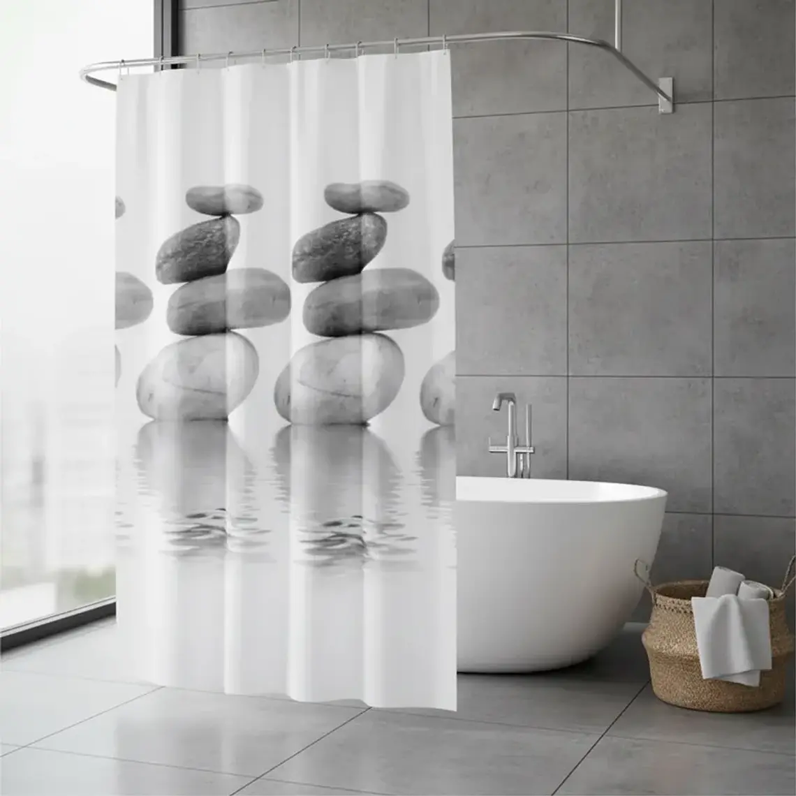 Cortina de Baño Piedras Zen 180x180 cm Impermeable 2