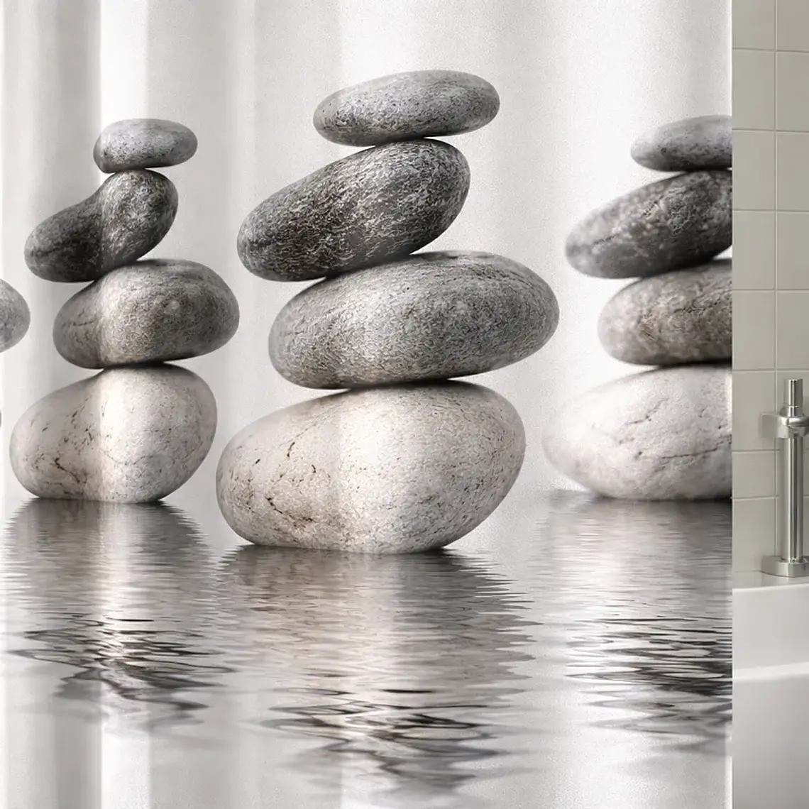 Cortina de Baño Piedras Zen 180x180 cm Impermeable 3