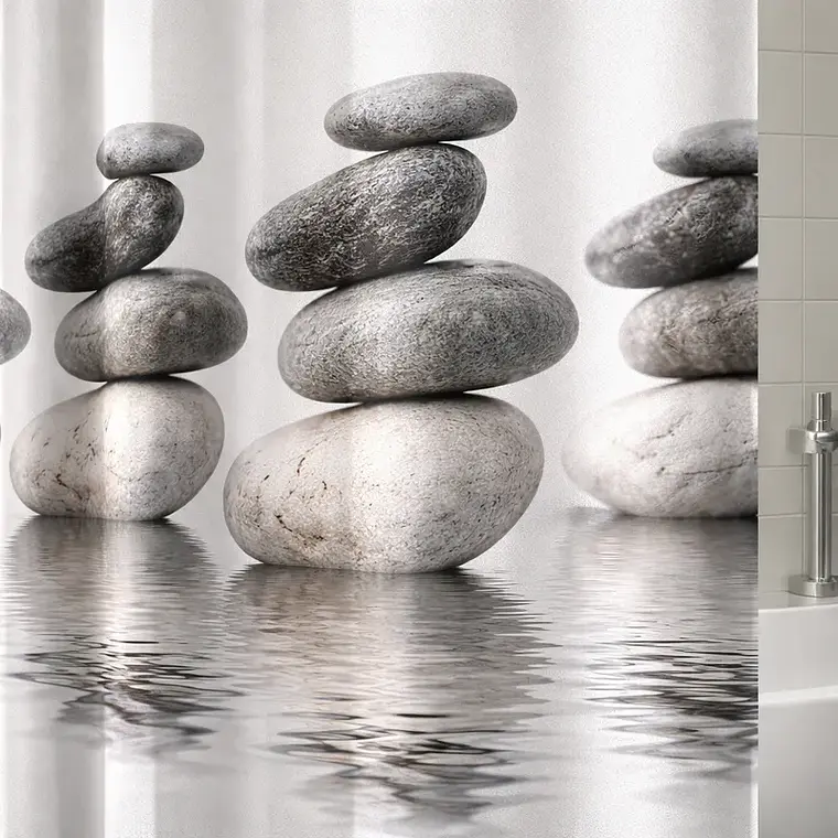 Cortina de Baño Piedras Zen 180x180 cm Impermeable 3