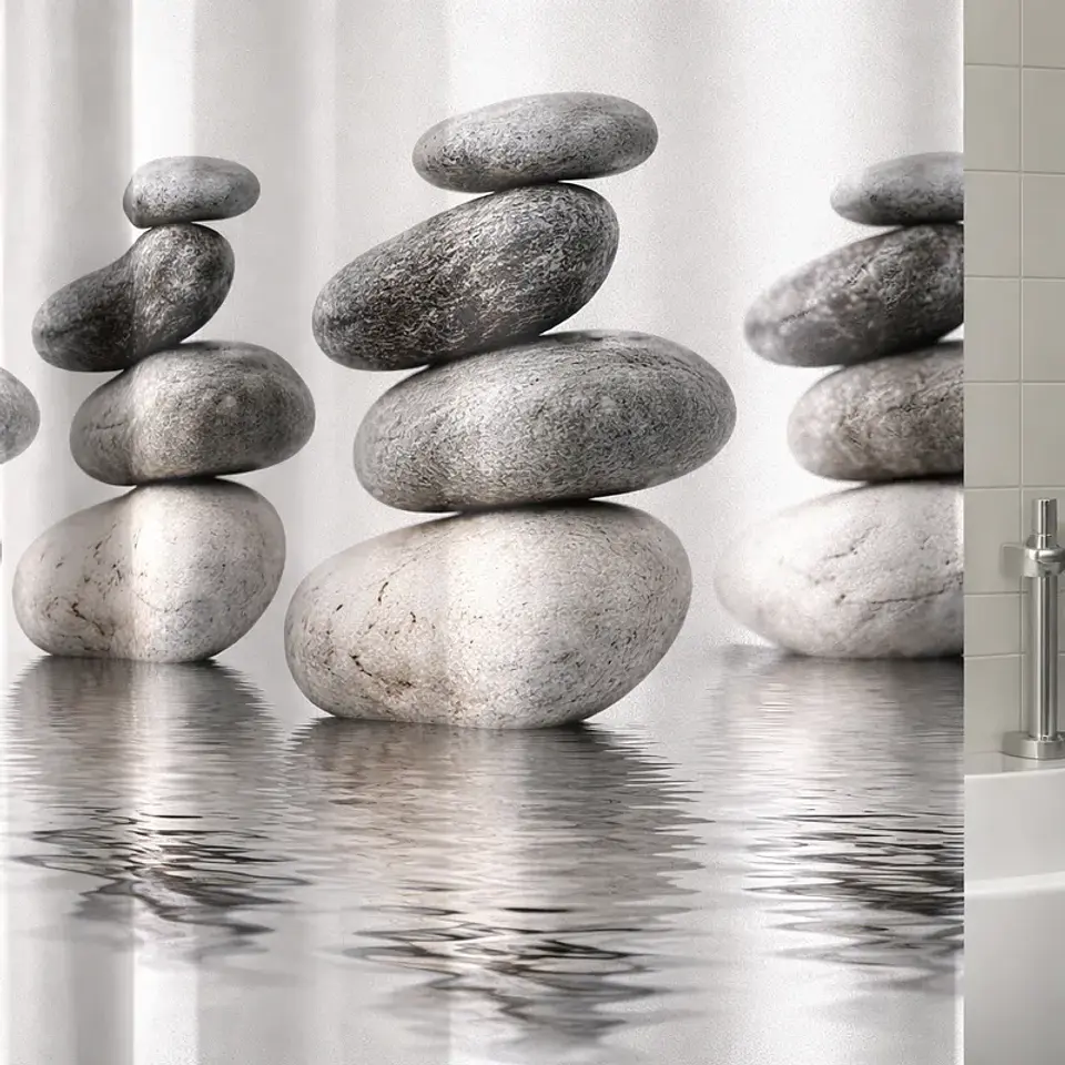 Cortina de Baño Piedras Zen 180x180 cm Impermeable 3