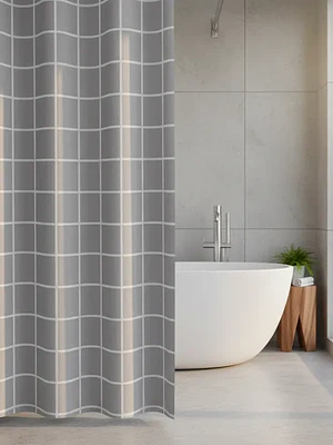 Cortina de Baño Cuadriculada Gris 180x180 cm con Ganchos