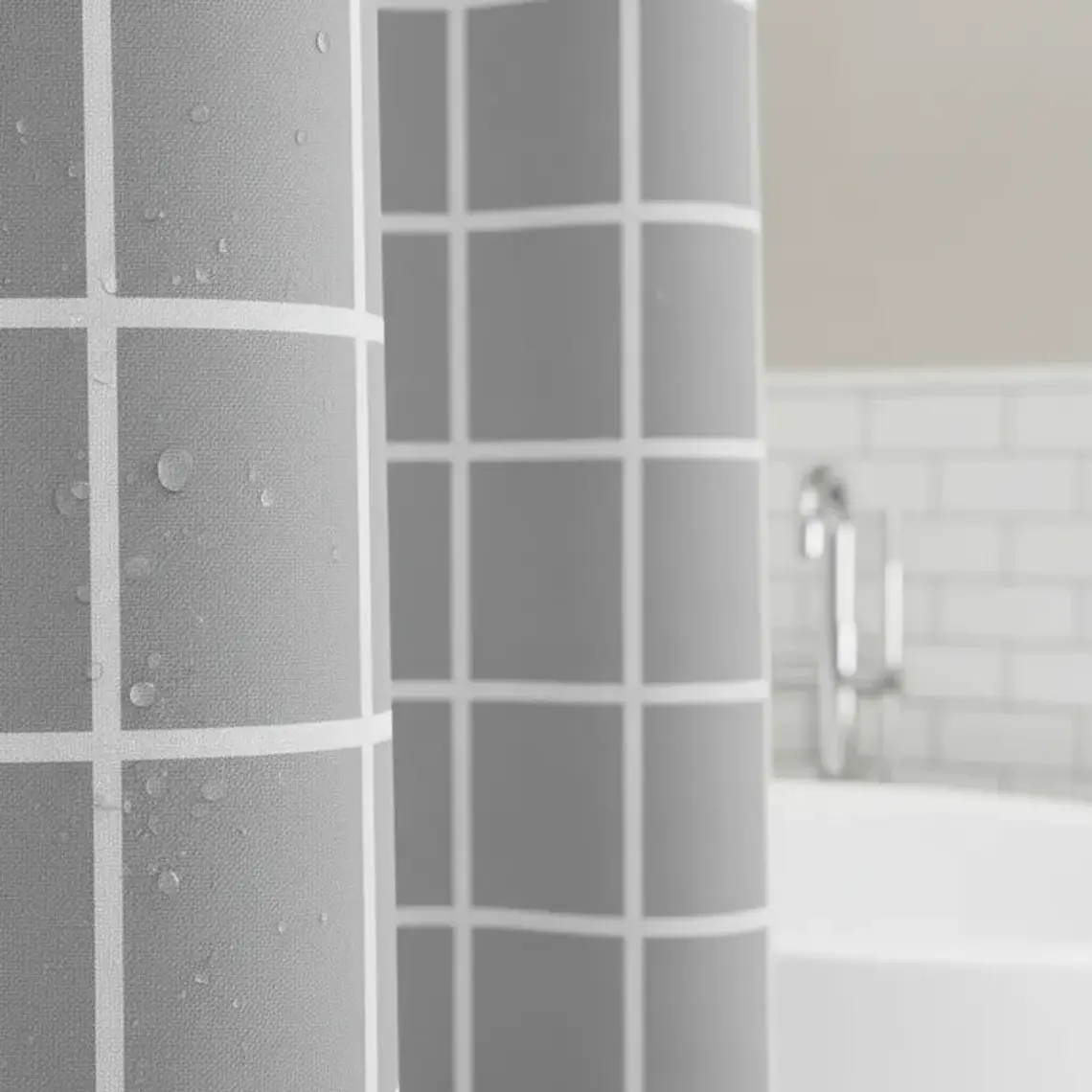 Cortina de Baño Cuadriculada Gris 180x180 cm con Ganchos 2