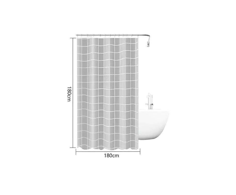 Cortina de Baño Cuadriculada Gris 180x180 cm con Ganchos 4