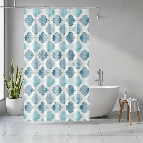 Cortina de Baño Diseño Marroquí Acuarela Azul 180x180 cm