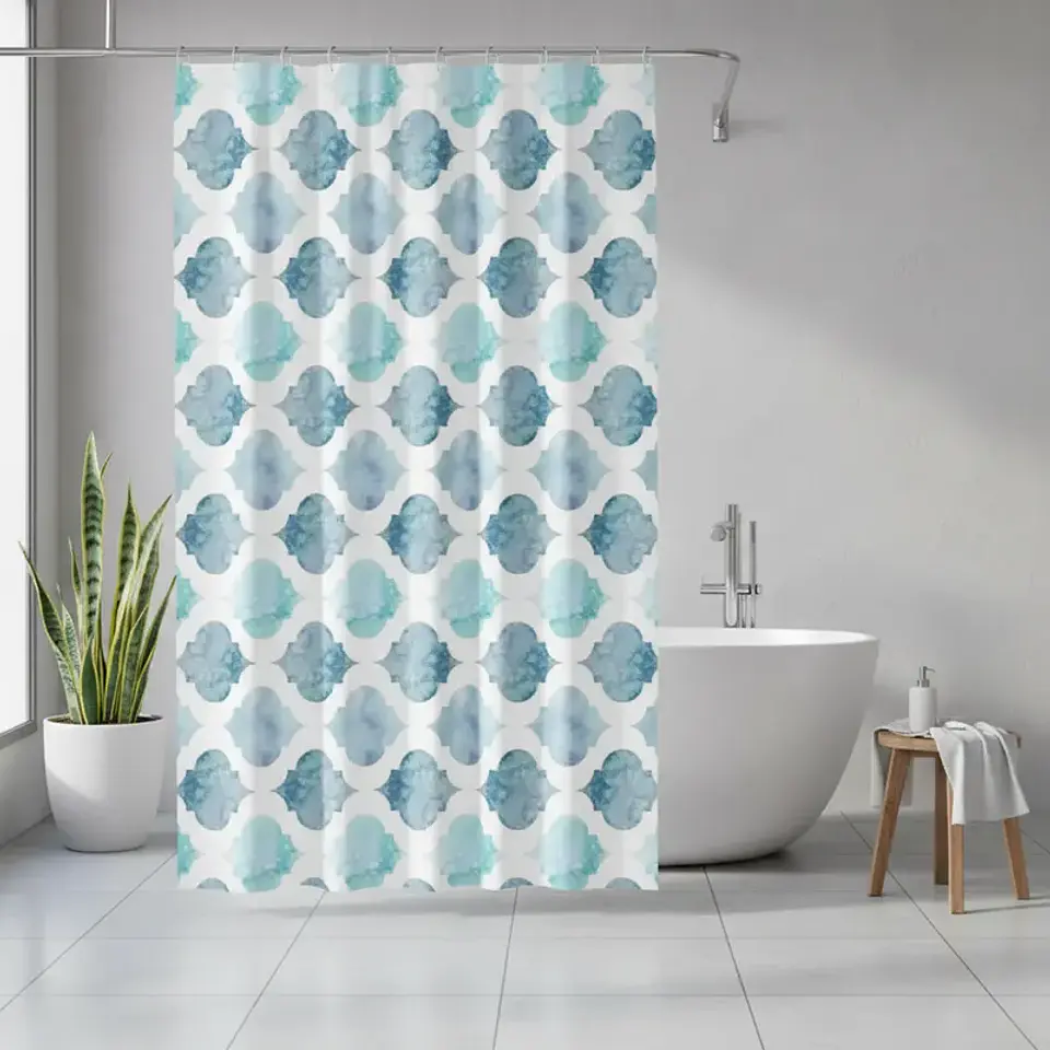 Cortina de Baño Diseño Marroquí Acuarela Azul 180x180 cm 1