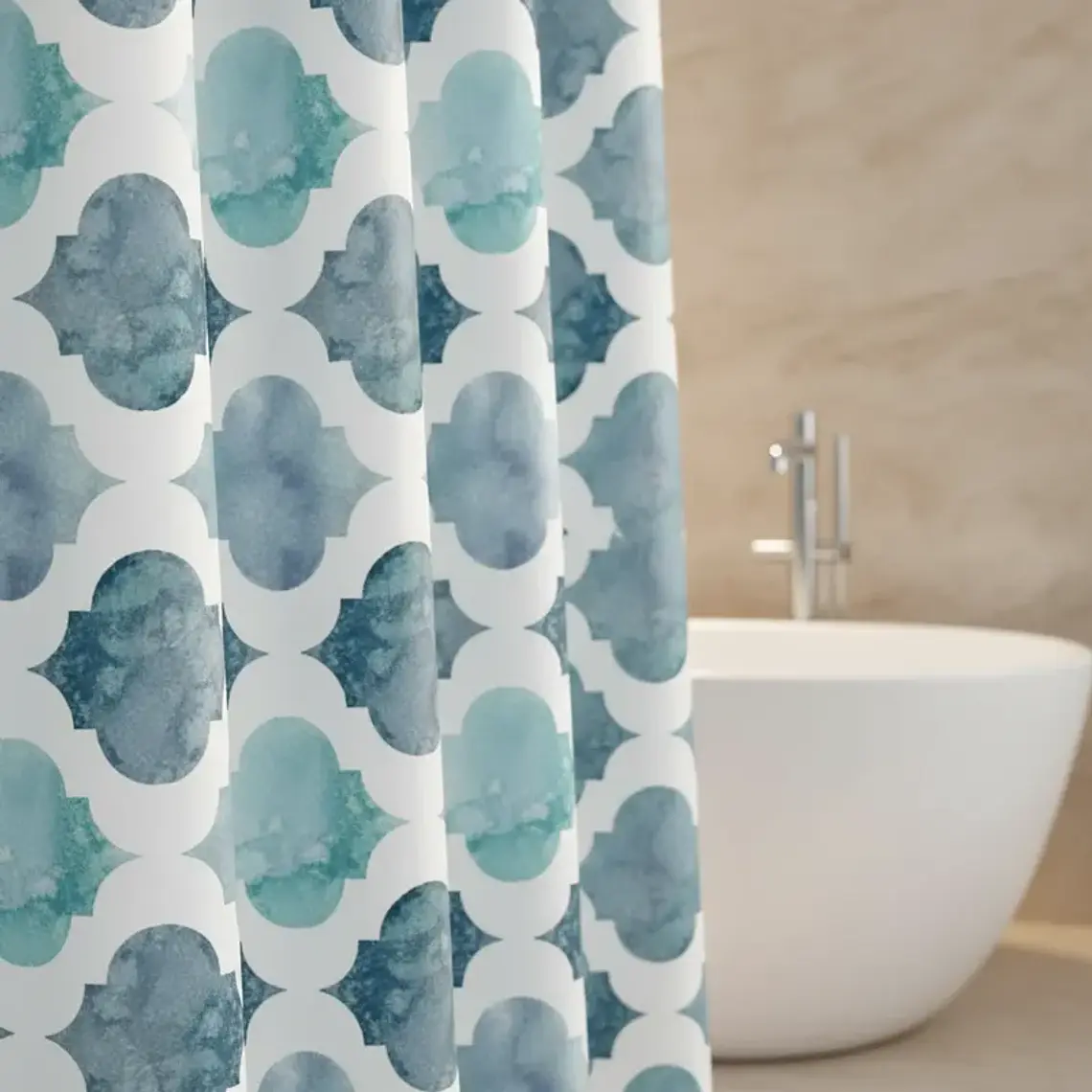 Cortina de Baño Diseño Marroquí Acuarela Azul 180x180 cm 3