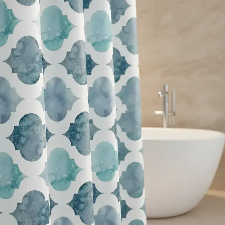 Cortina de Baño Diseño Marroquí Acuarela Azul 180x180 cm 3