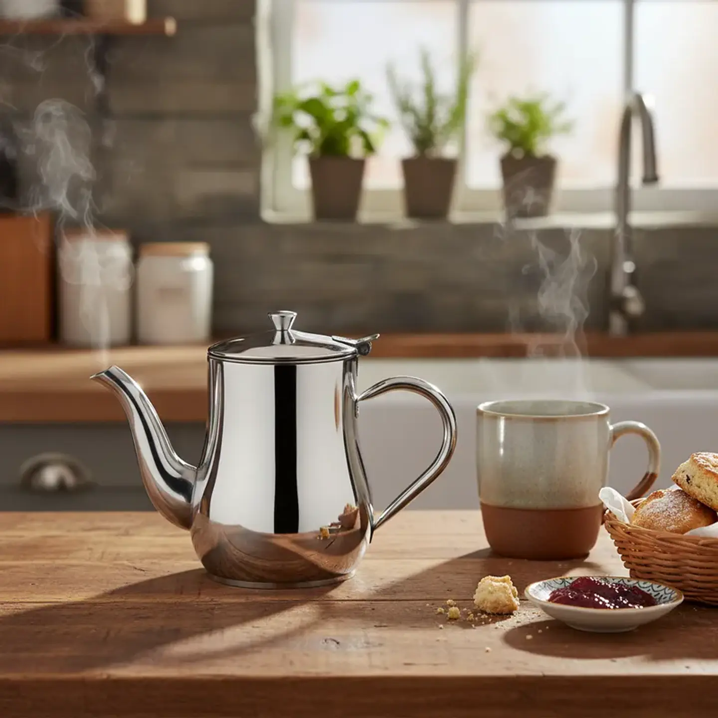 Jarra Tetera Cafetera Acero Inoxidable con Tapa y Pico 70oz 1