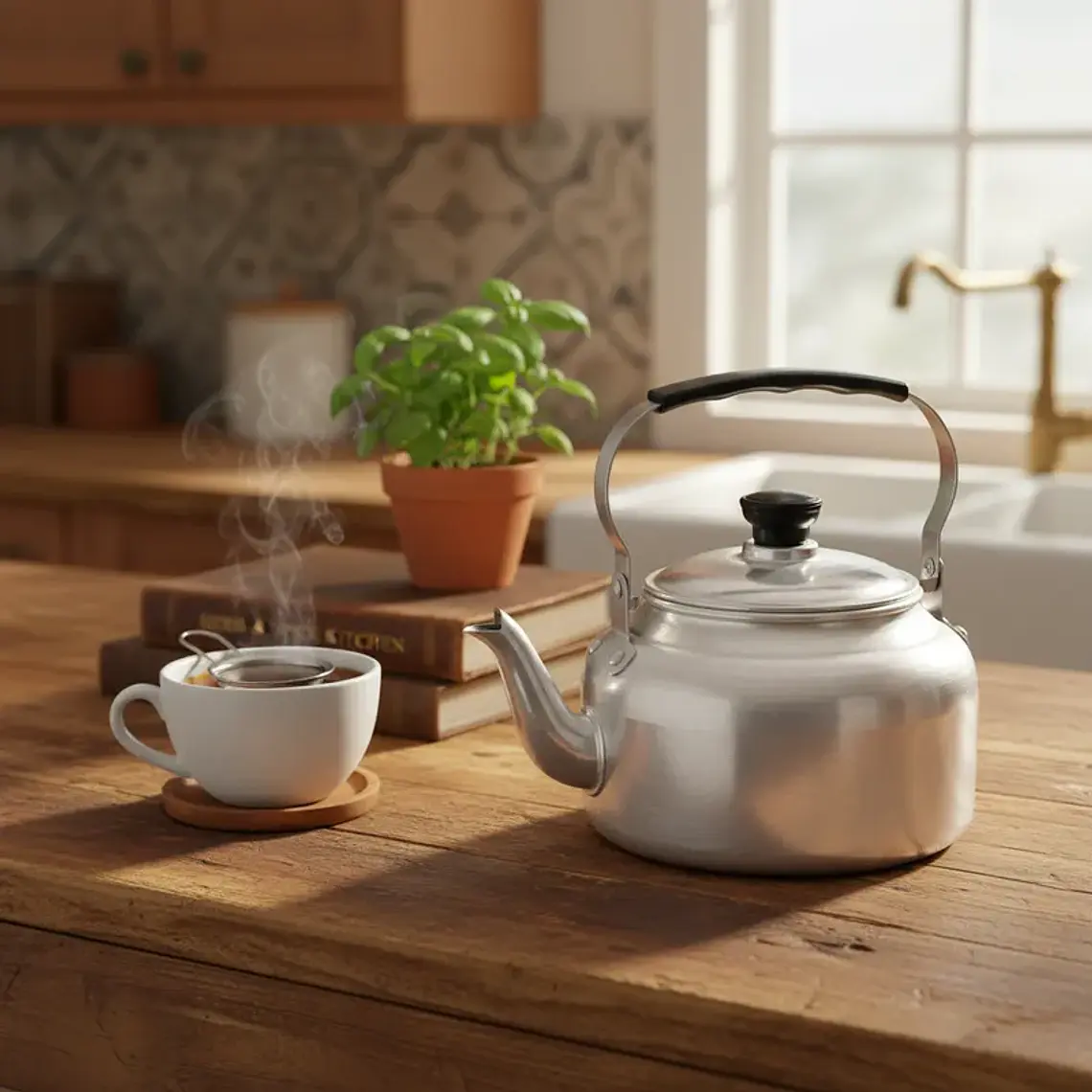 Tetera de Aluminio Clásica Plateada para Cocina 2000ML 3