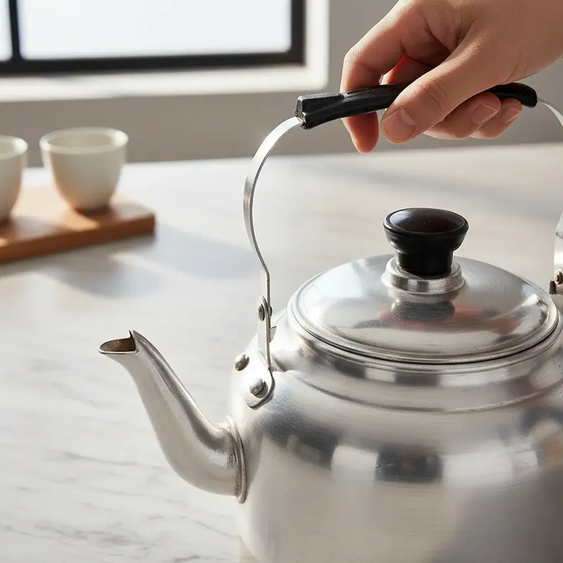 Tetera de Aluminio Clásica Plateada para Cocina 2000ML 4