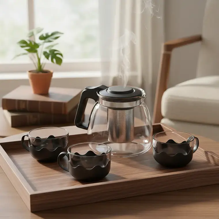 Set Tetera de Vidrio con Infusor y 4 Tazas 5 Piezas 3