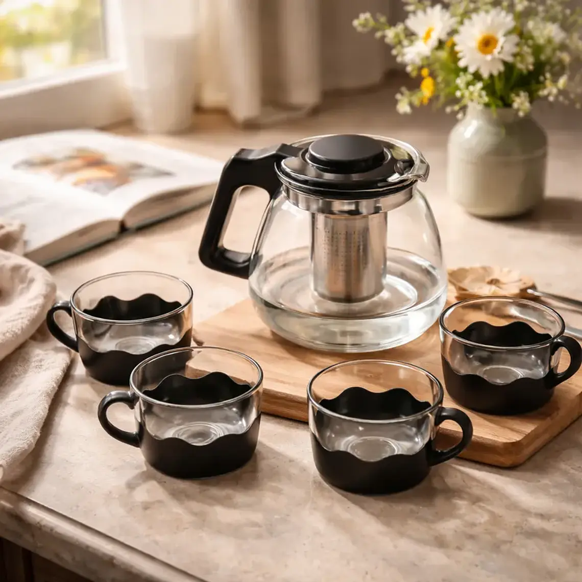 Set Tetera de Vidrio con Infusor y 4 Tazas 5 Piezas 1