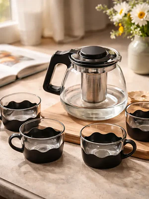 Set Tetera de Vidrio con Infusor y 4 Tazas 5 Piezas