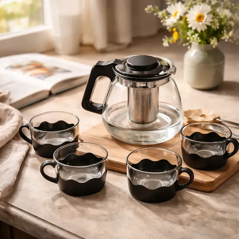 Set Tetera de Vidrio con Infusor y 4 Tazas 5 Piezas 1