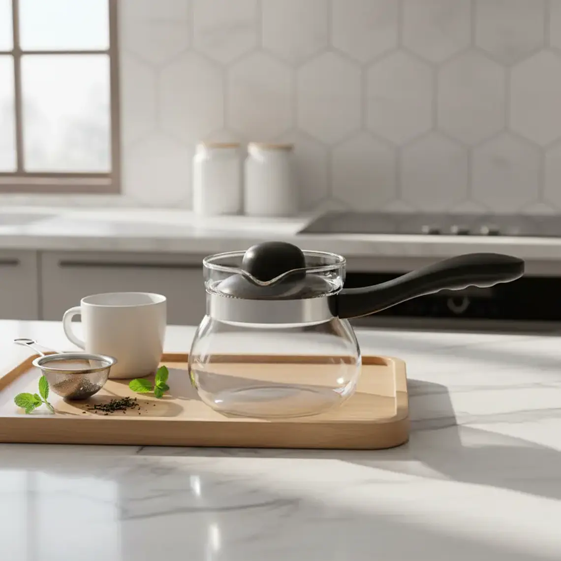 Cafetera Tetera Jarro Vidrio 1050ml con Mango y Tapa 4