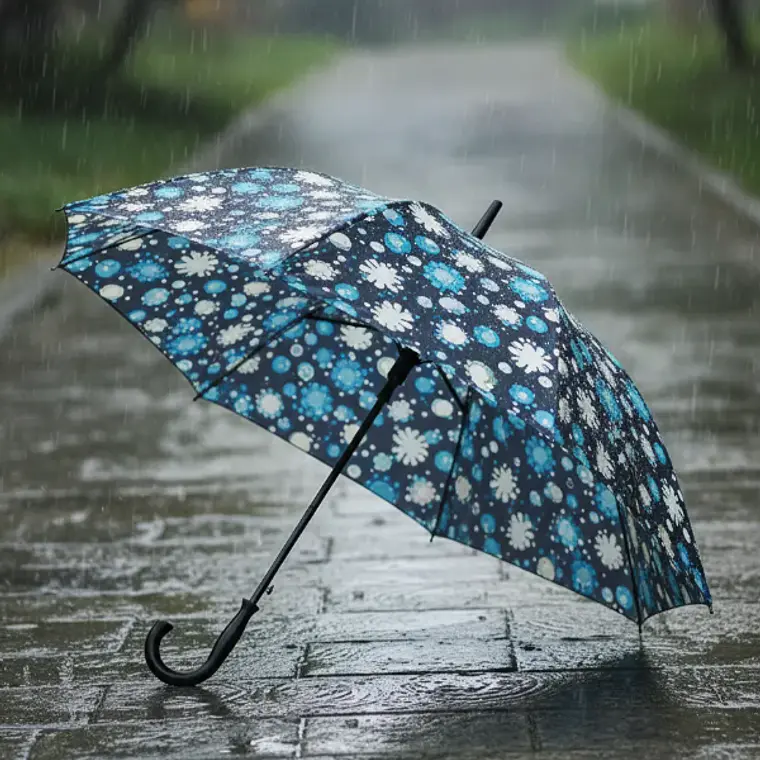 Paraguas Grande Diseño Burbujas Colores Mango Curvo 1