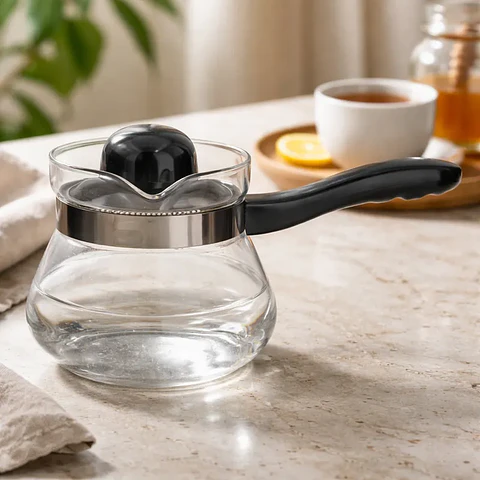 Cafetera Tetera Jarro Vidrio 600ml con Mango y Tapa