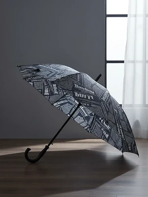 Paraguas Largo Diseño Periódico Vintage Con Mango Curvo