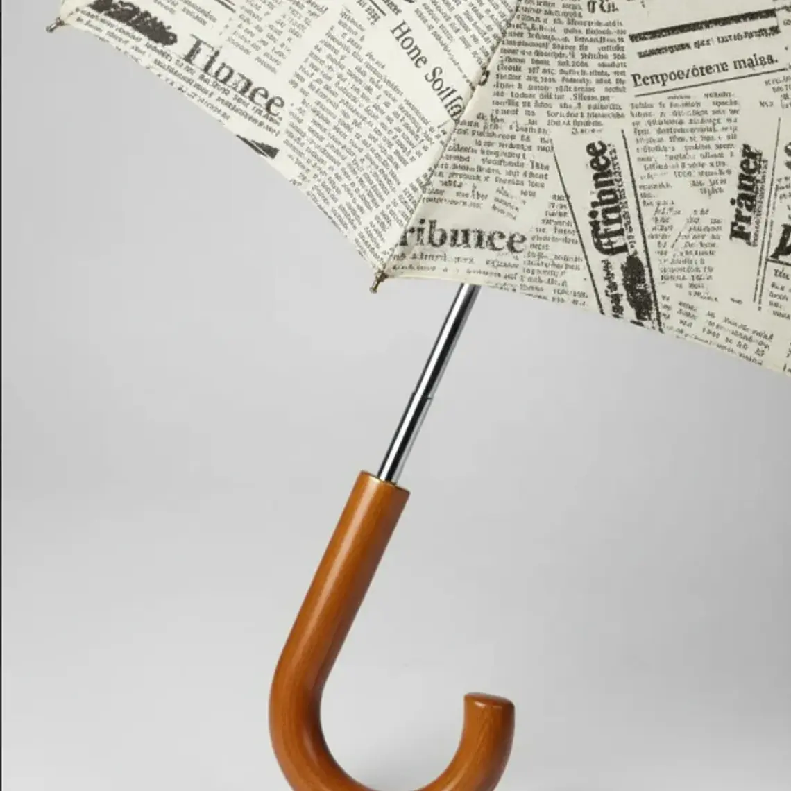 Paraguas Largo Diseño Periódico Vintage Con Mango Curvo 4