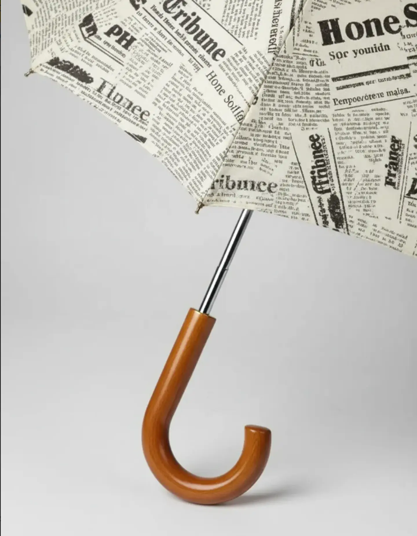 Paraguas Largo Diseño Periódico Vintage Con Mango Curvo 4