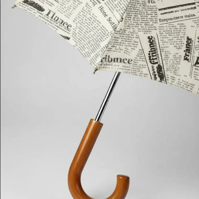 Paraguas Largo Diseño Periódico Vintage Con Mango Curvo 4