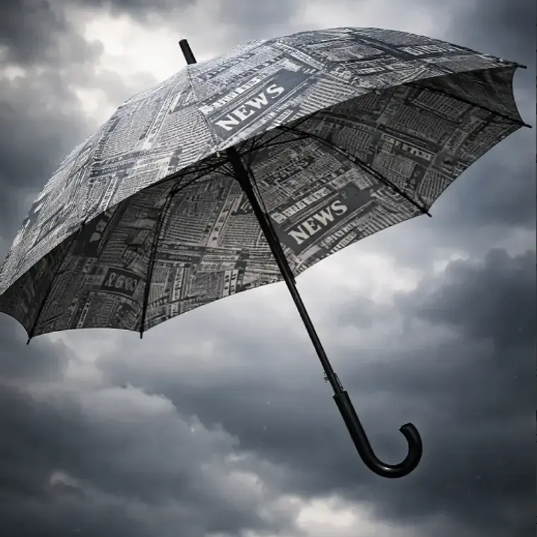 Paraguas Largo Diseño Periódico Vintage Con Mango Curvo 5