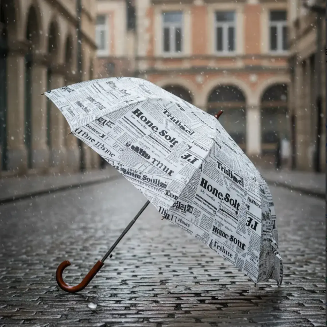 Paraguas Largo Diseño Periódico Vintage Con Mango Curvo 2