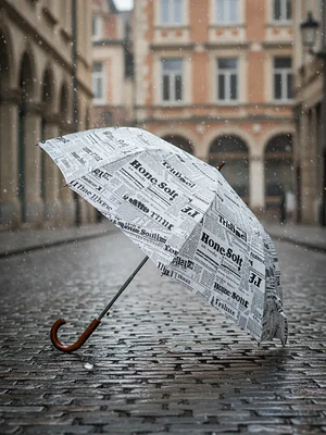 Paraguas Largo Diseño Periódico Vintage Con Mango Curvo