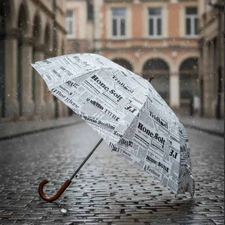 Paraguas Largo Diseño Periódico Vintage Con Mango Curvo 2