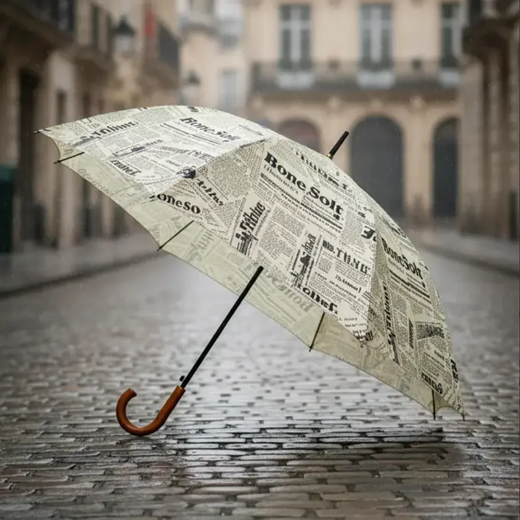 Paraguas Largo Diseño Periódico Vintage Con Mango Curvo 6