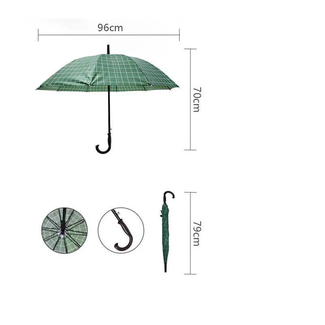 Paraguas Largo Clásico  Cuadrillé Con Mango Curvo 96cm 3