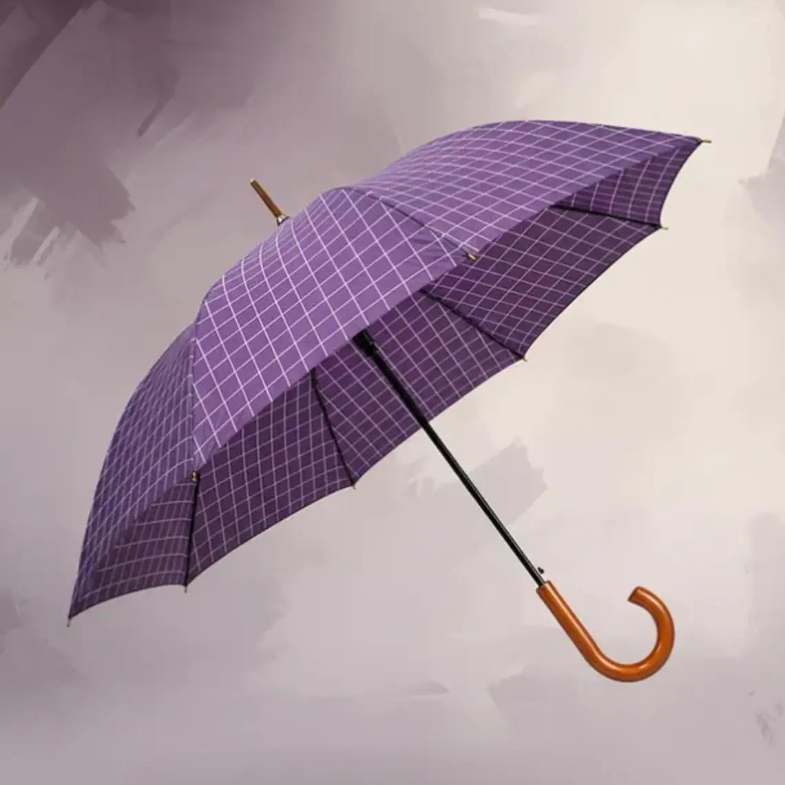 Paraguas Largo Clásico  Cuadrillé Con Mango Curvo 96cm 4