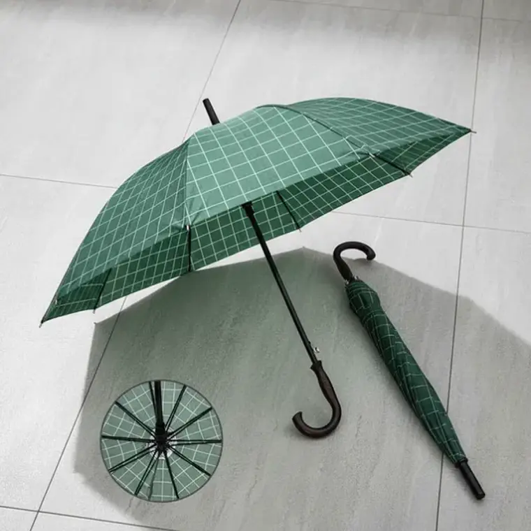 Paraguas Largo Clásico  Cuadrillé Con Mango Curvo 96cm 6