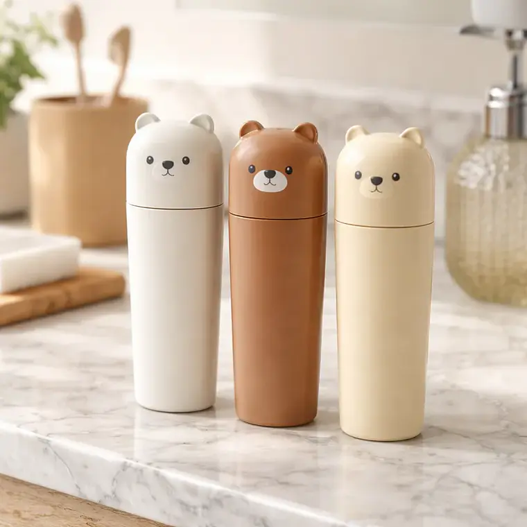 Set 3 Porta Cepillos De Dientes Vaso Estuche Viaje Diseño Oso 2