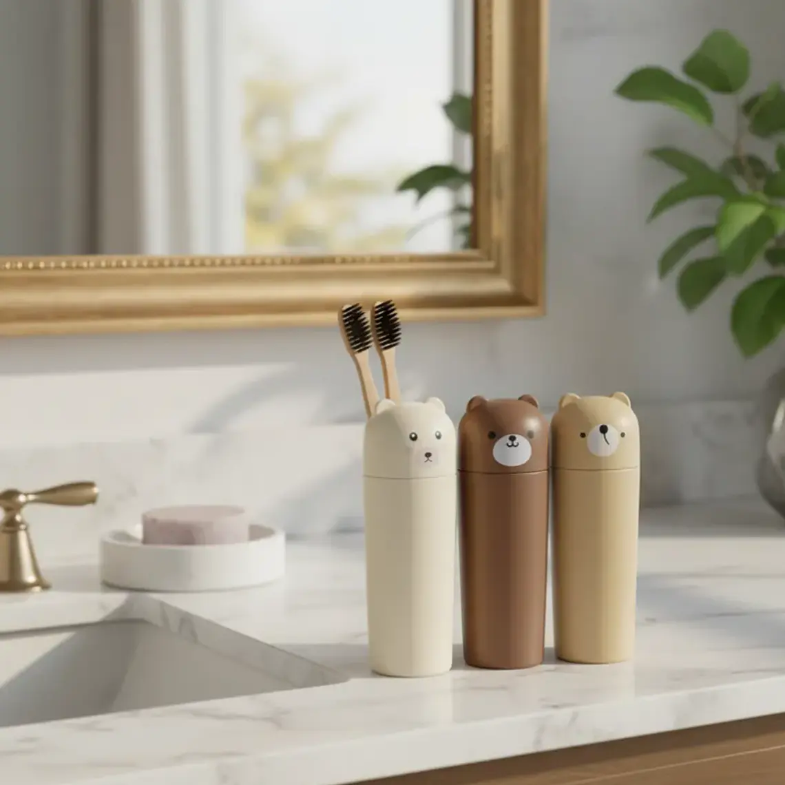 Set 3 Porta Cepillos De Dientes Vaso Estuche Viaje Diseño Oso 7