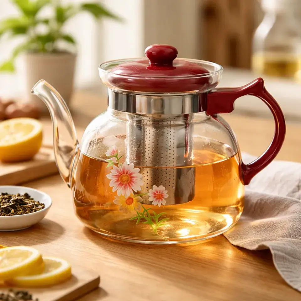 Tetera de Vidrio con Infusor de Acero 1100ml Floral 3