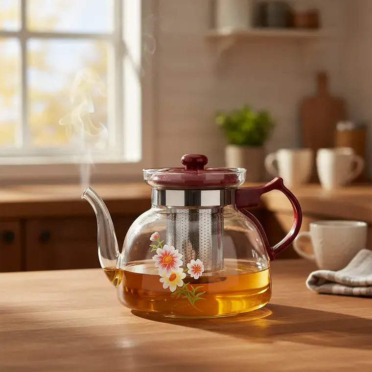 Tetera de Vidrio con Infusor de Acero 1100ml Floral 4