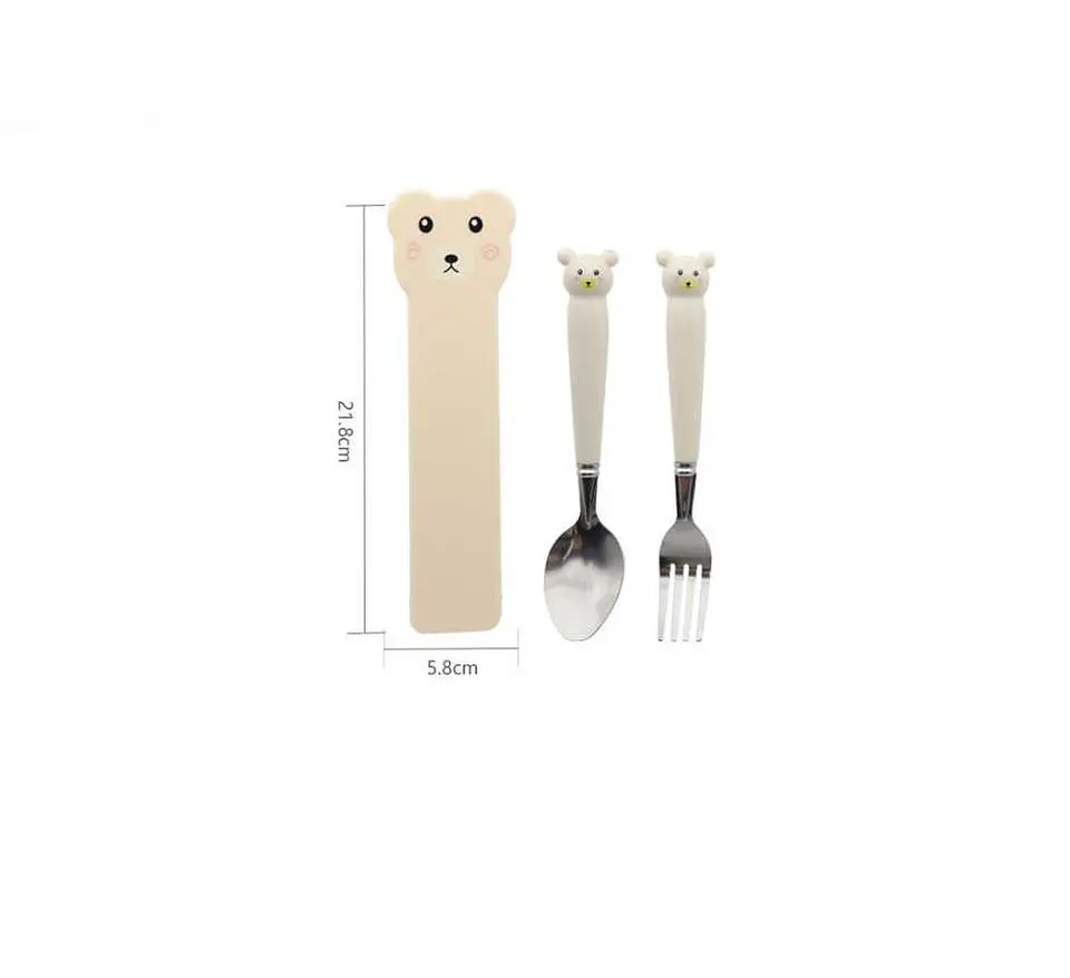 Set De Cubiertos Infantiles Oso Con Estuche Cuchara Y Tenedor 5
