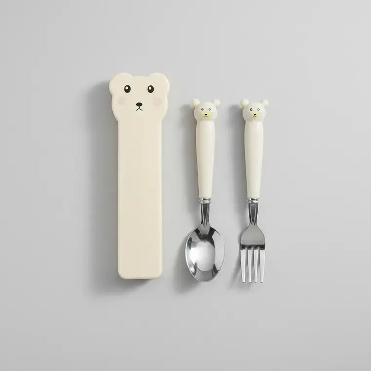 Set De Cubiertos Infantiles Oso Con Estuche Cuchara Y Tenedor 3