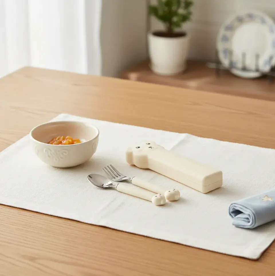 Set De Cubiertos Infantiles Oso Con Estuche Cuchara Y Tenedor 4