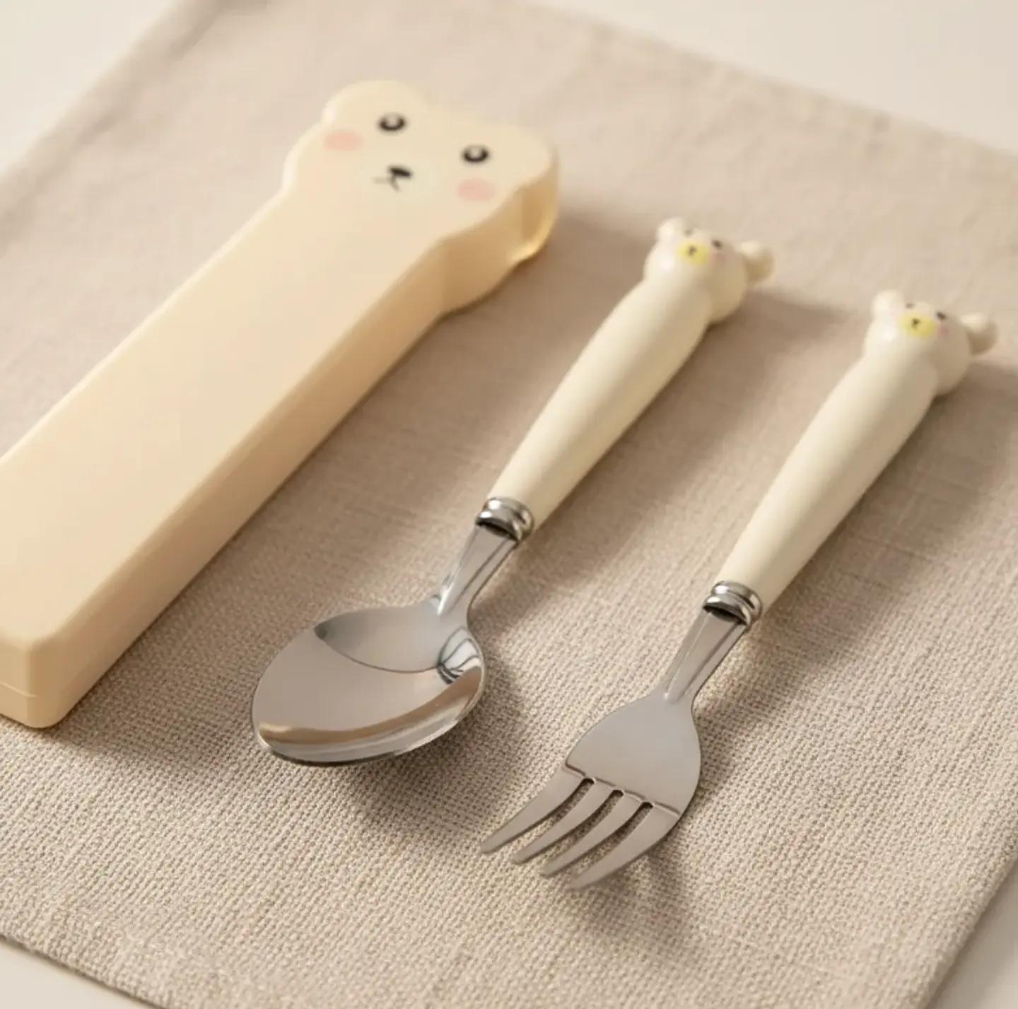 Set De Cubiertos Infantiles Oso Con Estuche Cuchara Y Tenedor 1