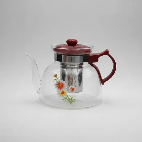 Tetera de Vidrio con Infusor de Acero 1400ml Diseño Floral