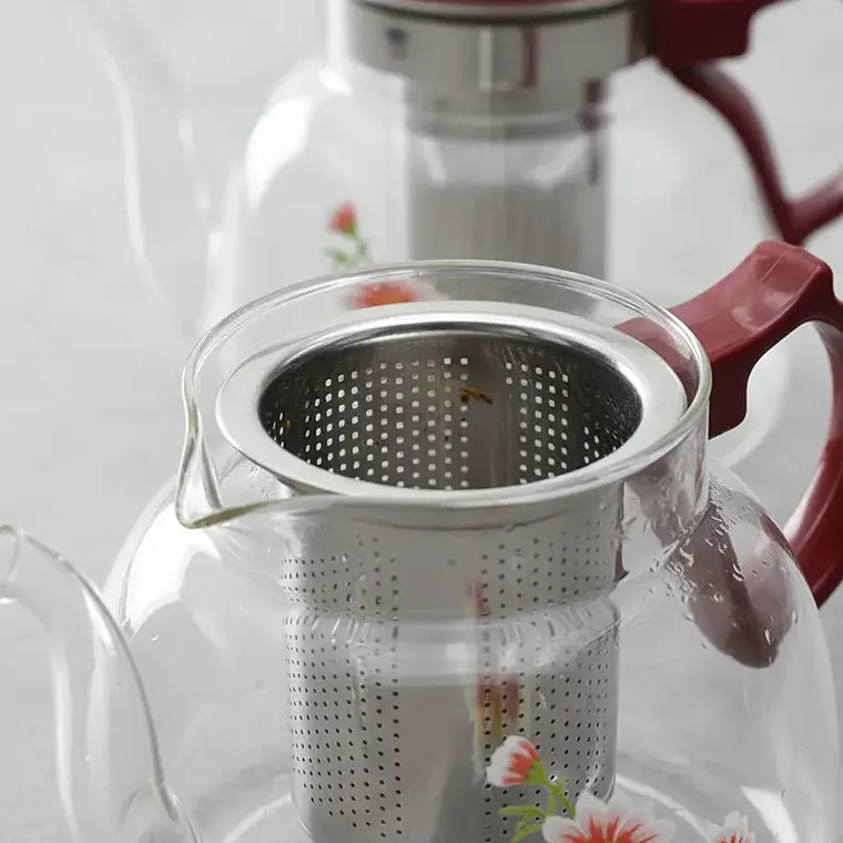 Tetera de Vidrio con Infusor de Acero 1400ml Diseño Floral 3